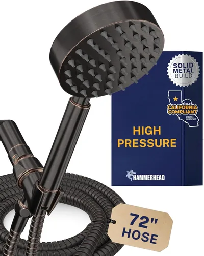 Miniatura 14 de HammerHead Showers® Cabezal de ducha de mano de metal sólido con manguera y soporte de latón, cromado, cabezales de ducha de alta presión de 2.5 GPM
