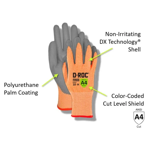 Miniatura 2 de MAGID D-ROC DX Technology - Guantes de trabajo con revestimiento de palma de poliuretano, resistentes a cortes, talla 9/L (12 pares)