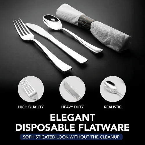 Miniatura 7 de Party Essentials Party Supplies - Juego de cubiertos envueltos desechables, servilletas y cubiertos preenrollados, cucharas, tenedores, cuchillos