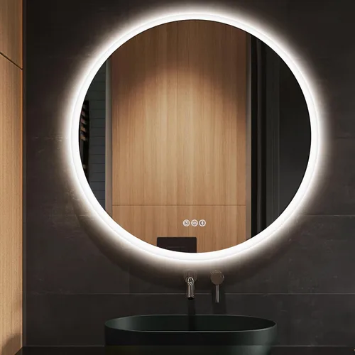 Miniatura 9 de S·BAGNO - Espejo de baño LED redondo de 24 pulgadas con luces, espejo de tocador antivaho montado en la pared, 3000 K/4000 K/6500 K, espejo