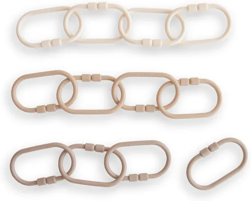 mushie - Juego de anillos de cadena para bebé de 12 unidades | Juego de conexión multiusos para cochecito y asiento de coche (natural, arena