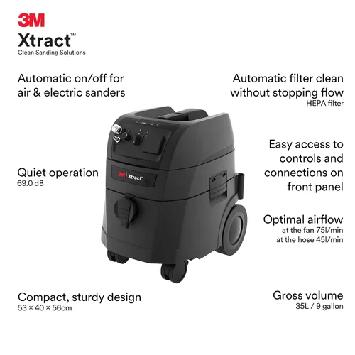 Miniatura 3 de 3M Xtract - Extractor de polvo portátil, 64256, 9 galones/35 litros, aspiradora industrial con limpieza automática de filtro sin interrupción