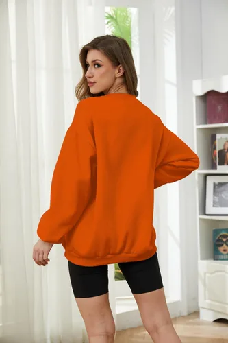 Miniatura 5 de Meladyan - Sudadera de forro polar con estampado de calavera de Halloween de gran tamaño, cuello redondo, manga larga, hombros caídos