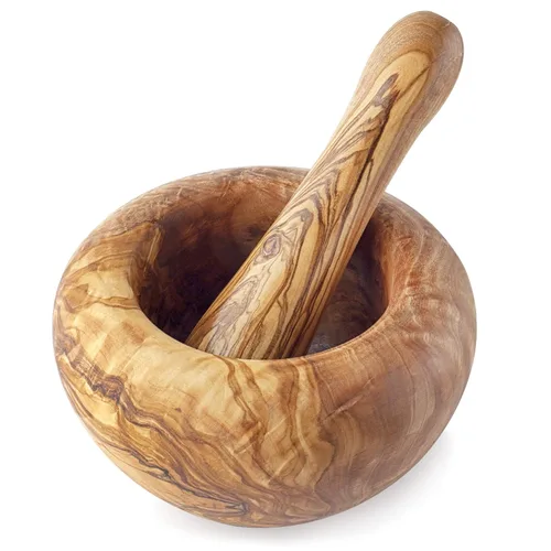 Forest Decor Olivewood - Juego de mortero y maja - Molinillo de madera de primera calidad para hierbas y especias - Accesorios esenciales de cocina