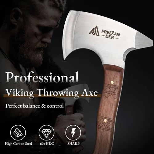 Miniatura 2 de Freelander Hacha de lanzamiento profesional de 8.3 pulgadas con mango de madera, hacha de lanzamiento vikingo de espiga completa para adultos