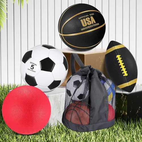 Miniatura 4 de Lenwen Juego de 4 pelotas deportivas, incluye tamaño oficial de baloncesto, fútbol, fútbol, parque infantil, bolsa de equipamiento