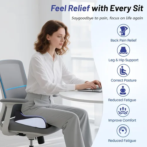 Miniatura 2 de Cojín de asiento extra grande para aliviar el dolor de coxis, cojín ergonómico para silla de oficina, cojín de espuma viscoelástica para coxis
