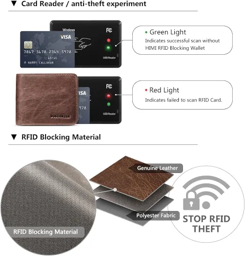 Miniatura 5 de BOSTANTEN Billeteras de piel auténtica para hombre con bloqueo RFID y 2 ventanas de identificación
