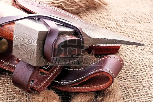 Miniatura 6 de HUNTEX - Patrón único de torsión forjado a mano de acero de damasco de 21 pulgadas de largo, mango envuelto en cuero de nogal, maquinilla de afeitar