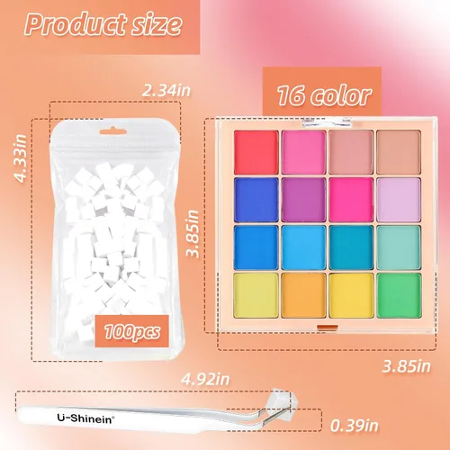 Miniatura 7 de Set de paleta de polvo de pigmento para uñas, 16 colores Ombre con 100 piezas de esponjas y pinzas, uñas francesas Aura Ombre, pincel de uñas