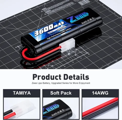 Miniatura 3 de Zeee Batería NiMH RC de 7.2 V 3600 mAh con enchufe Tamiya de alta potencia para coche RC camión RC asociado HPI Losi Kyosho Tamiya Hobby