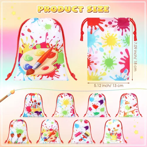 Miniatura 2 de Honoson 24 bolsas de fiesta de pintura de 5 x 7 pulgadas, pequeñas bolsas de regalo de arte, paquete con cordón, paquete con cordón para dibujar