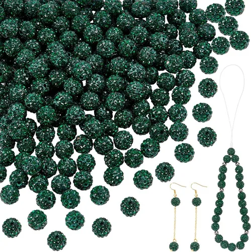 Miniatura 10 de Pandahall - Bolas de arcilla de 10 mm, tipo discoteca con 100 unidades, cuentas de polímero de arcilla con diamantes de imitación, creaciones Azul