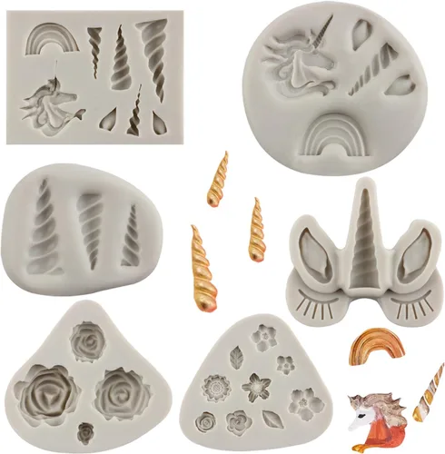 Sijiangmold Moldes de silicona con temática de unicornios, unicornios, orejas de ojo, cuerno, arco iris, para decoración de pasteles, decoración de