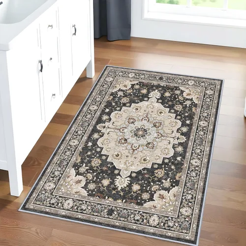 Miniatura 3 de Alfombra lavable de 2 x 3 pies para entrada: alfombras vintage con respaldo antideslizante para cocina, baño, alfombra resistente al agua
