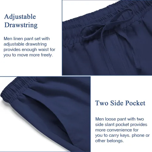 Miniatura 6 de COOFANDY Conjunto de 2 piezas de lino para hombre, conjunto de camisa y pantalón con botones para la playa
