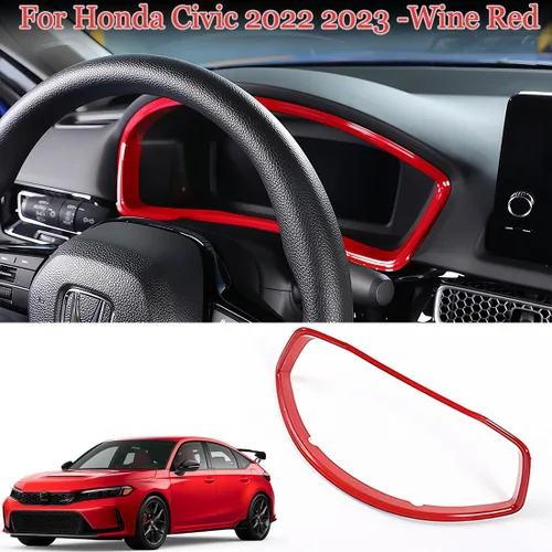 Miniatura 2 de MUXEE Tablero de instrumentos Civic de 11ª generación para tablero de instrumentos, marco, cubierta de marco para Honda Civic 2022, 2023, 2024, Rojo