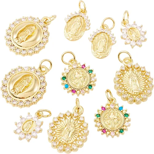 Miniatura 7 de Cheriswelry 10 dijes milagrosos de latón de oro de 18 quilates, circonita cúbica, para madre y maría, ovalados, de 0.51 a 0.79 pulgadas para Virgen