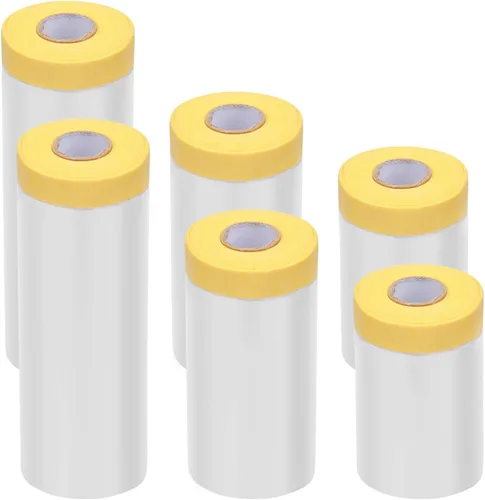 Hedume Paquete de 6 cintas y cortinas, película adhesiva precintada para cubierta de pintura automotriz, papel de enmascaramiento surtido, la mejor