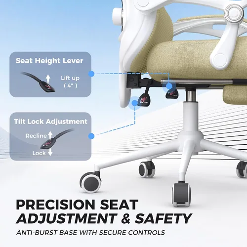 Miniatura 8 de Silla de oficina ergonómica con reposapiés, soporte lumbar ajustable y reposacabezas, silla de computadora reclinable de malla de 90-160°, oficina