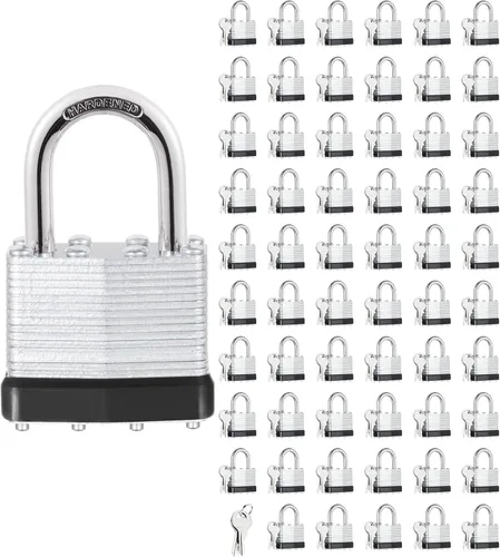 Miniatura 10 de 6 candados con las mismas llaves, acero laminado negro plata (1-9/16 pulgadas, 1.575 in), grillete normal para cobertizos, puertas, vallas, caja