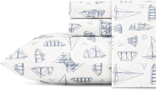 Miniatura 22 de Nautica - Sábanas tamaño King, juego de ropa de cama de percal de algodón, decoración casual para el hogar (Buoy Line Grey, King)
