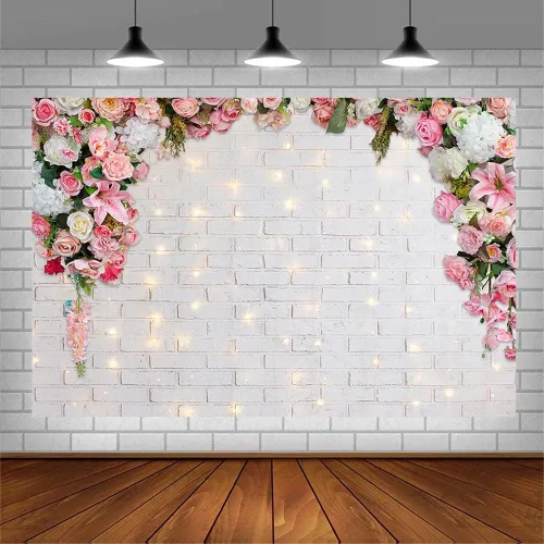 Miniatura 3 de AIBIIN Fondo de fotografía floral rosa de 7 x 5 pies para pared, flores blancas para boda, despedida de soltera, ceremonia, fondo de fotos, fiesta