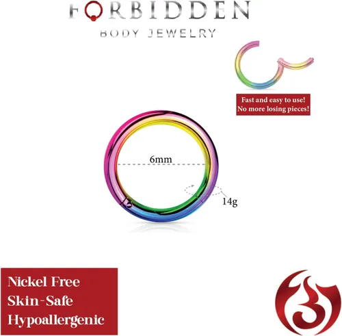 Miniatura 24 de Forbidden Body Jewelry - Piercing para la nariz de acero quirúrgico 316L con bisagra, 14G, 16G, 18G, diámetro de 15/64, 5/16, 25/64, 15/32 pulgadas