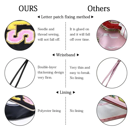 Miniatura 6 de Bolsa transparente con letras de chenilla, bolsa transparente con cremallera para viajes, bolsa de cosméticos transparente de PVC, bolsa portátil