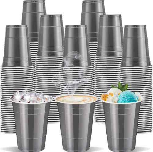 120 vasos de plástico grises para Año Nuevo, vasos desechables de plástico de 12 onzas, tazas de fiesta grises para beber, degustaciones servidas,