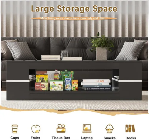 Miniatura 4 de HedoAjim Mesa de centro moderna y elegante de 47.2 pulgadas con parte superior de cristal, mesa grande para sala de estar, mesas centrales