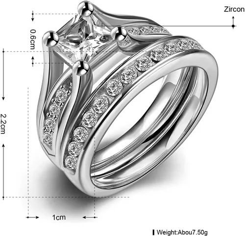 Miniatura 3 de Anillo de acero inoxidable de corte princesa, anillo de boda, compromiso, aniversario, propuesta, eternidad, halo