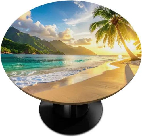 Miniatura 44 de Mantel Redondo con Elástico para Mesa de Playa, Diseño de Estrella de Mar, Cubierta de Mesa Circular, Impermeable, Lavable, de Poliéster, Pequeñas