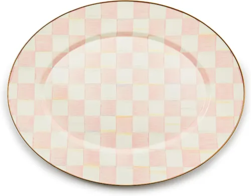 Miniatura 10 de MACKENZIE-CHILDS Bandeja Ovalada de Esmalte, Plato de Servir para Entretenimiento, Pequeño, Cuadros Cortesanos en Blanco y Negro