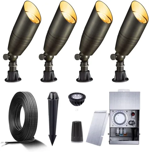 Miniatura 31 de Gardenreet Focos de paisaje de bajo voltaje - Luz superior LED de latón 12V para exterior, luces focales cableadas IP65 impermeables, enfoque