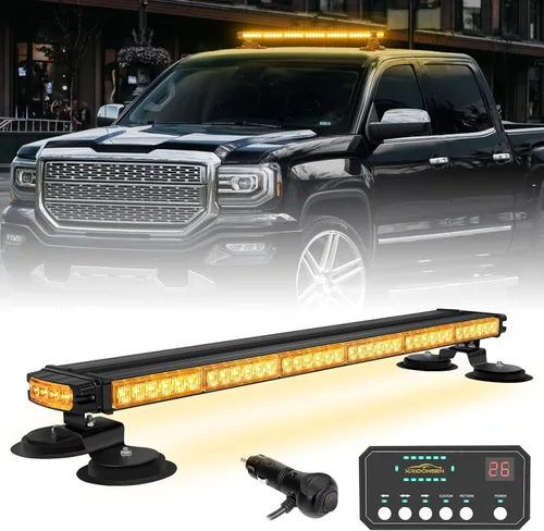 Miniatura 11 de XRIDONSEN - Barra de luz estroboscópica de techo de 28.4 pulgadas, 80 luces LED de seguridad magnéticas Luces de tráfico de doble cara