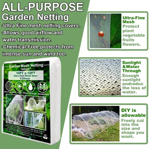 Miniatura 2 de Red de barrera de jardín, cubiertas para plantas de 3,05x3,05 m, red de malla ultrafina para proteger plantas vegetales, frutas, flores, cultivos