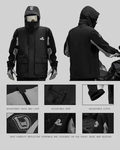 Miniatura 4 de IRON JIA'S Traje de lluvia, equipo de lluvia para motocicleta para hombres y mujeres, chaqueta y pantalones impermeables, impermeable transpirable