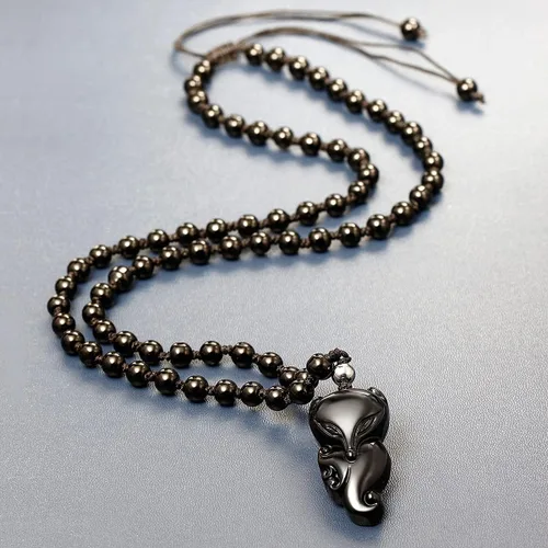 Miniatura 2 de Jewever Collar de zorro de la suerte de obsidiana negra con dije de cristal curativo de piedra natural, amuleto de protección con piedras preciosas