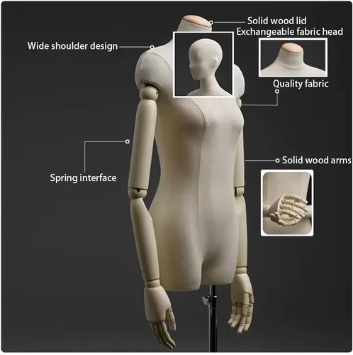 Miniatura 8 de Maniquí femenino Torso Exhibición de ropa Modelo Soporte de cuerpo 55.1-74.8 pulgadas, altura ajustable para vestido, joyería, costura ropa