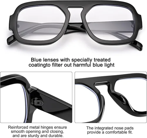 Miniatura 5 de Dollger Lentes de luz azul para mujer, cuadrados, de aviador, bloqueo de luz azul, lentes retro para computadora, TV, juegos, UV400