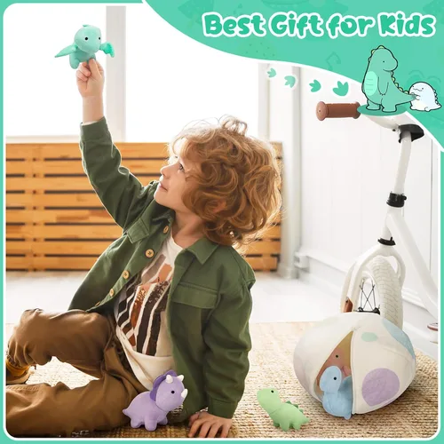 Miniatura 5 de Juguetes de peluche suaves de dinosaurio, lindo huevo de dinosaurio de peluche con 5 pequeños peluches de dino para fiesta temática para niños