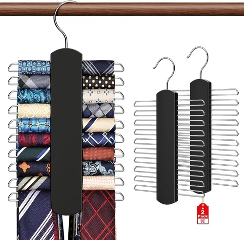 Paquete de 2 estantes para corbatas, organizador, colgador y soporte en color negro, corbata, organizador de armario, percha, MPN incluido
