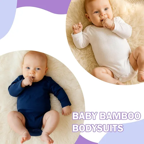 Miniatura 6 de DEFAHN Paquete de 2 mamelucos unisex para bebé, viscosa súper suave de bambú, unicolor de manga larga para bebés niños y niñas