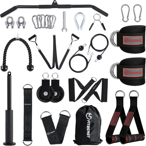 FitBeast Sistema de poleas para gimnasio y tobillo y asas de gimnasio, sistema de polea de peso para gimnasio LAT Pulldown, correa de tobillo para
