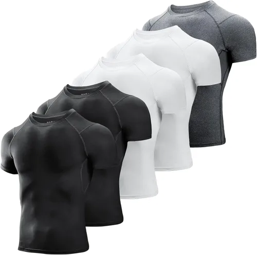 Niksa Camisetas de compresión para hombre, paquete de 5, camisetas de compresión atlética de manga corta para entrenamiento fresco y seco