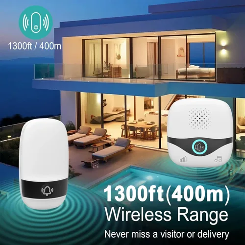 Miniatura 2 de TTJ Timbre inalámbrico con timbre Doobell, timbre de aula, rango de 1300 pies, configuración de 2 minutos, luces LED, IP55 impermeable, ajuste