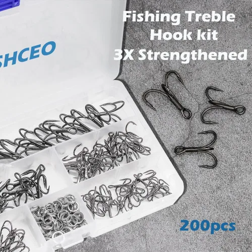 Miniatura 2 de Kit de ganchos agudos de pesca, ganchos de acero de alto carbono de gran tamaño, 3 ganchos curvados redondos fuertes y afilados con anillos
