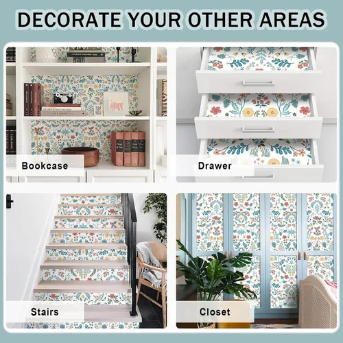 Miniatura 7 de JiffDiff Papel tapiz floral de flores silvestres para despegar y pegar, papel de contacto de flores y hojas, papel de pared bohemio, extraíble
