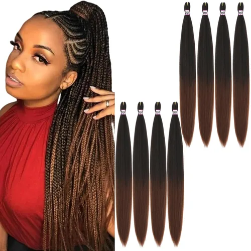 Miniatura 48 de Cabello trenzado preestirado de 22 pulgadas, 6 paquetes de cabello profesional suave Yaki trenzado para trenzas con ajuste de agua caliente